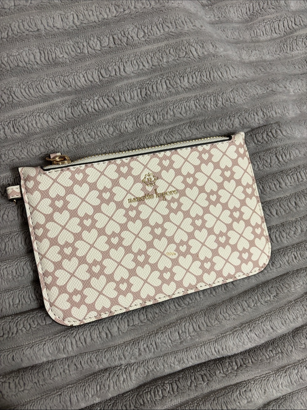 Nanette Lepore Light Blush & Cream Clover Print Zip Wristlet